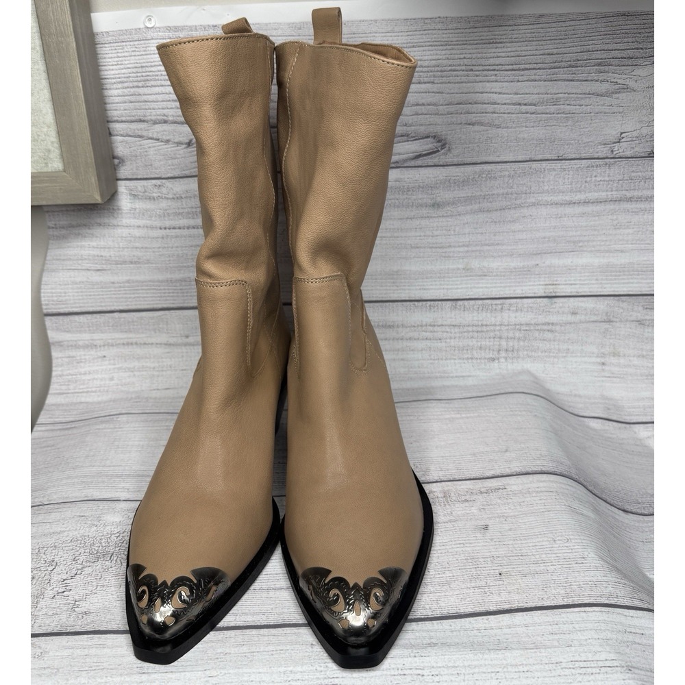 Free People Women's 8.5 Faster Horses Filigree Boots Mocha Tan Leather Western - Picture 3 of 8